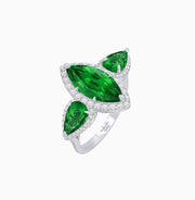 Vintage Inspired Marquise & Pear Three-Stone Halo Ring - Shahin Jewelry